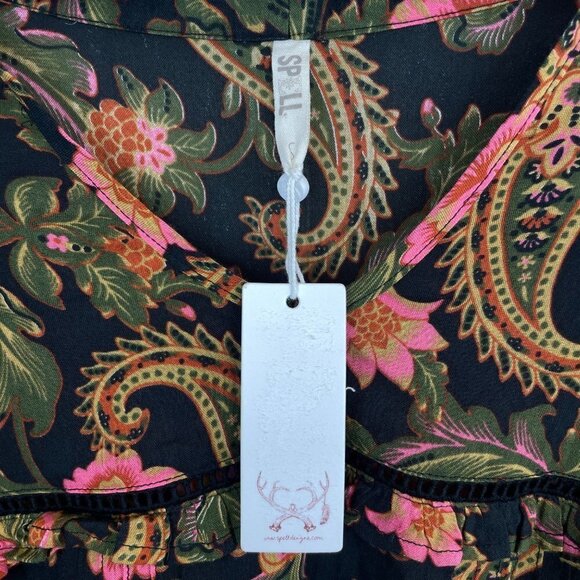 NWT Spell & The Gypsy Etienne Boho Floral Balloon Sleeve Ruffle Blouse Noir Size - Picture 5 of 11